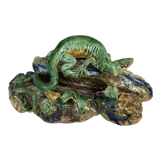 Rare Majolica Palissy Lizard Joseph Landais Circa 1860 For Sale