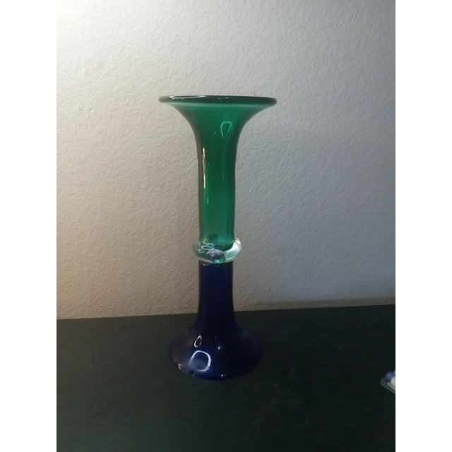 Blue 1980s Rogaska Green/Blue Art Glass Reversible Vase, Made in Yoguslavia For Sale - Image 8 of 8