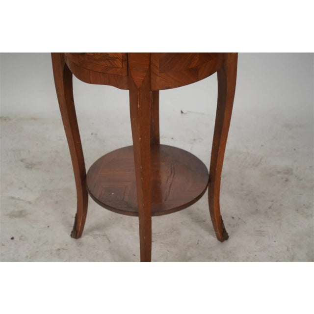 French Antique Late 19th Century French Louis Xv Kingwood Marquetry and Parquetry Three Drawer Petit Side Table For Sale - Image 3 of 6