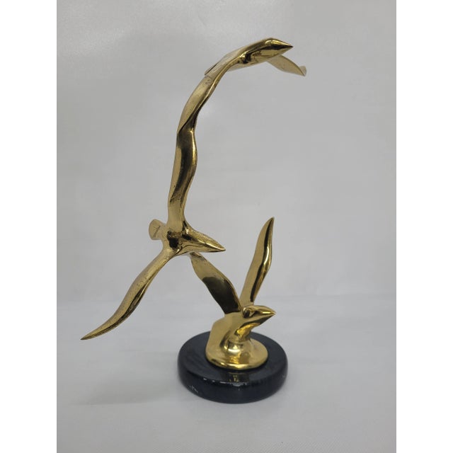 Mid Century Modern Seagull Brass and Black Marble Sculpture For Sale - Image 6 of 8