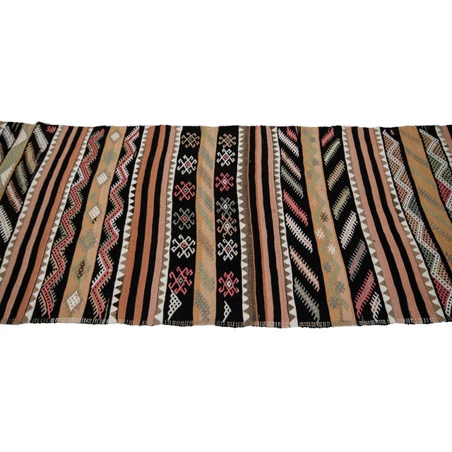 Embroidered Vintage Turkish Kilim Runner- 3′1″ × 11′8″ For Sale - Image 4 of 7