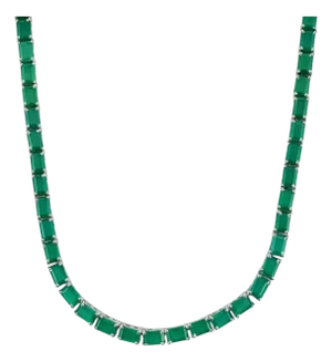 33.30 Ct Green Onyx Tennis Necklace in Sterling Silver Prong Set