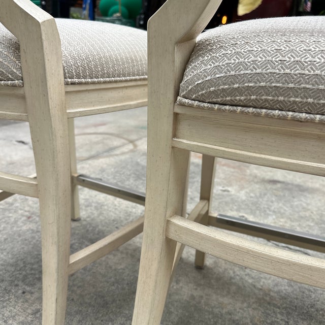 1970s White Wooden Barstools Trio With Cushions- Needs Reupholstery For Sale - Image 11 of 11