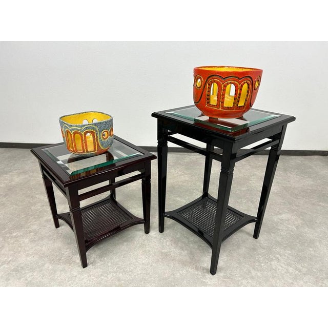 Black secession side table with glass top in excellent original condition.