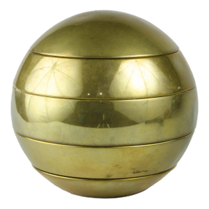 1970s Polished Brass 5-Piece Sphere/Orb of Stacked Bowls/Ashtrays by Tommaso Barbi, Italy