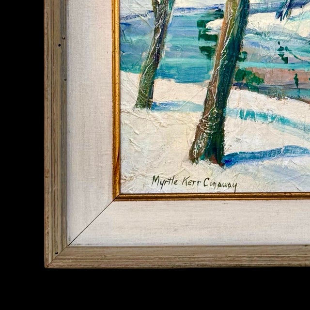 Blue Mid 20th Century Pennsylvania American Impressionist Pennsylvania Winter Landscape by Myrtle Kerr Conaway For Sale - Image 8 of 10