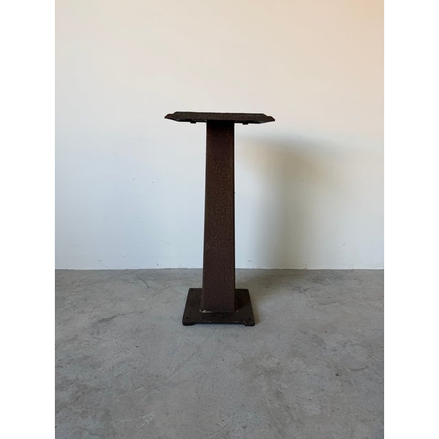 Vintage Brutalist Metal Garden Pedestal With Embossed Top For Sale - Image 12 of 12