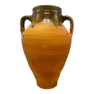Vintage Glazed Terracotta Olive Jar With Handles - Medium