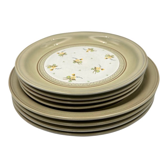 1970s Denby England Fine Stoneware Pottery Verona Dinner & Salad 8pc Plate Set For Sale