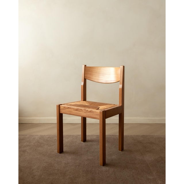 Mid-Century Elm and Rush Dining Chairs by Maison Regain, 1970s, Set of 4 For Sale - Image 4 of 17