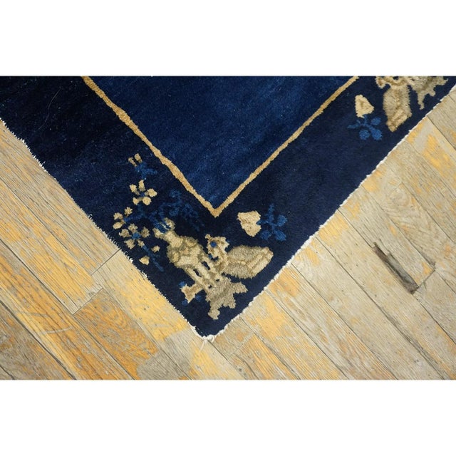 Textile 1900s Blue Antique Chinese Vase Art Deco Peking Hand Knotted Rug 2' X 2'10" For Sale - Image 7 of 8