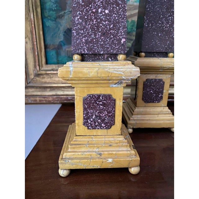 Grand Tour A Pair of Grand Tour Porphyry and Sienna Marble Obelisks, Italian, 19th Century For Sale - Image 3 of 4