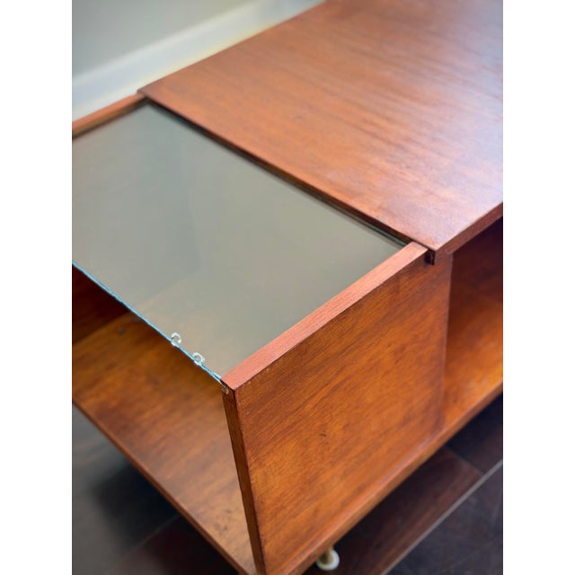 Wood 1960s Mid-Century Modern Teak Coffee Table With Beveled Glass — Record Cabinet, Turntable Stand, Media Console and Low Credenza For Sale - Image 7 of 12