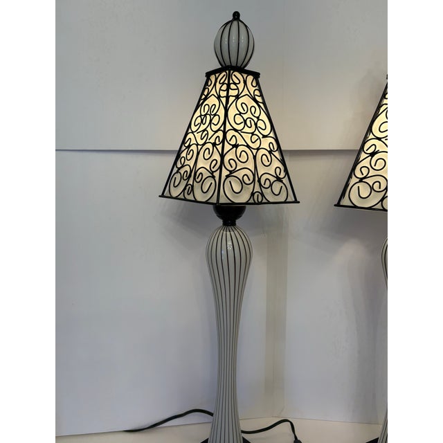 These lamps scream Art Deco/Art Nouveau! These high end authentic mid-century, spanish revivial wrought iron lamps with...