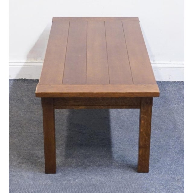 1990s Stickley Furniture Mission Collection Solid Quarter Sawn White Oak Plank Top 46" Accent Coffee Table 89-508 For Sale - Image 5 of 9
