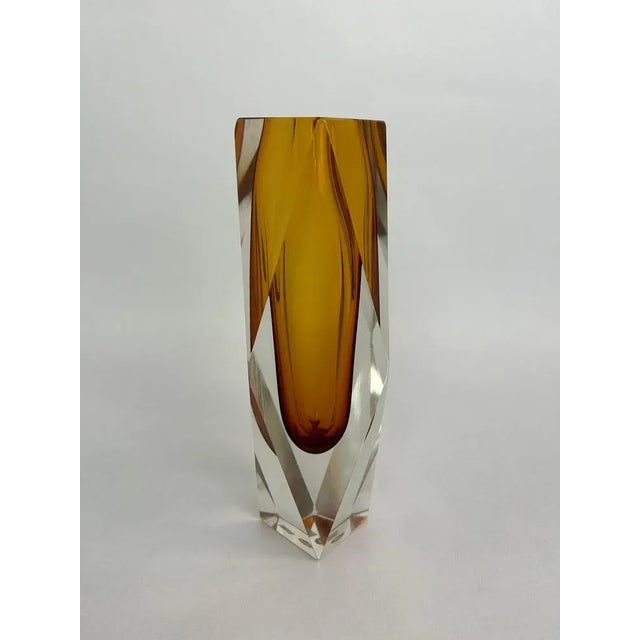 Yellow art glass vase by Flavio Poli for Murano in very good original condition. Signed with sticker on the bottom. This...