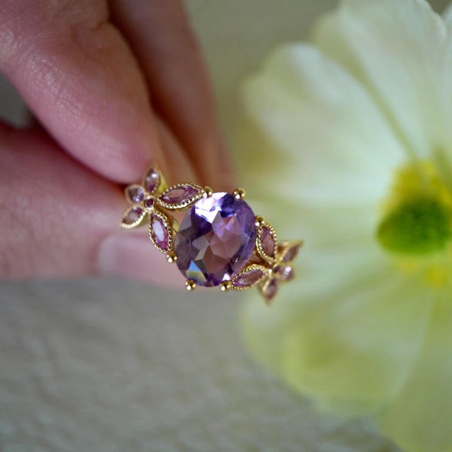 14K Solid Gold 7 × 9 mm Natural Amethyst｜Lavender｜Oval｜Eye Clean Amethyst CTW: 1.80 10 Pieces Natural Pink...