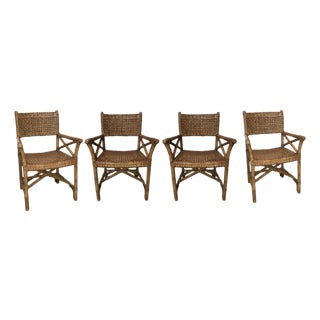 4 Refurbished McGuire Antalya Rattan and Laced Leather Strapped Chairs For Sale