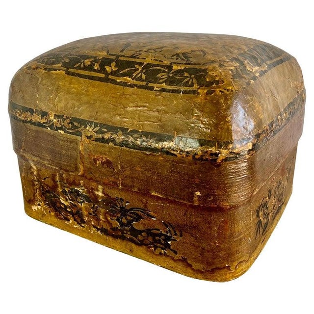 19th century lidded box made from papier-machere.