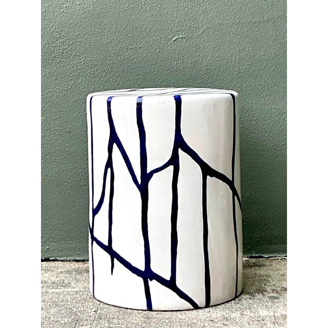 Vintage Boho Glazed Ceramic Low Stool For Sale - Image 9 of 12