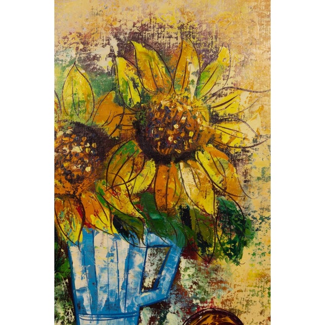 Mid-Century Modern Modernist Sunflowers Signed Acrylic Painting on Canvas Framed, C. 1960 For Sale - Image 3 of 5