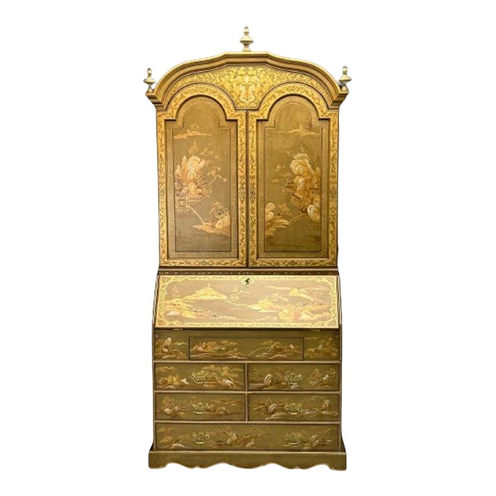 Georgian Style, Chinoiserie, Beige Secretary Desk, Bureau Cabinet ...