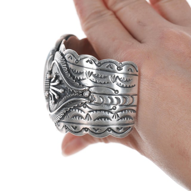 7.25" Marcella James Navajo Silver and Turquoise Cuff Bracelet For Sale In Austin - Image 6 of 11