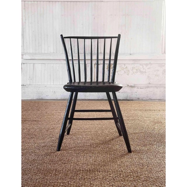 Pair of antique, early American Windsor wooden side chairs with fan back and black painted finish. Circa:1st half 19th...