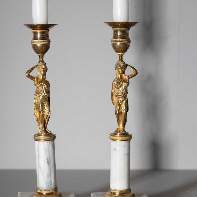 Pair of Candleholders with Karyatids, Bronze & Marble, Berlin Early 19th Century For Sale - Image 11 of 12