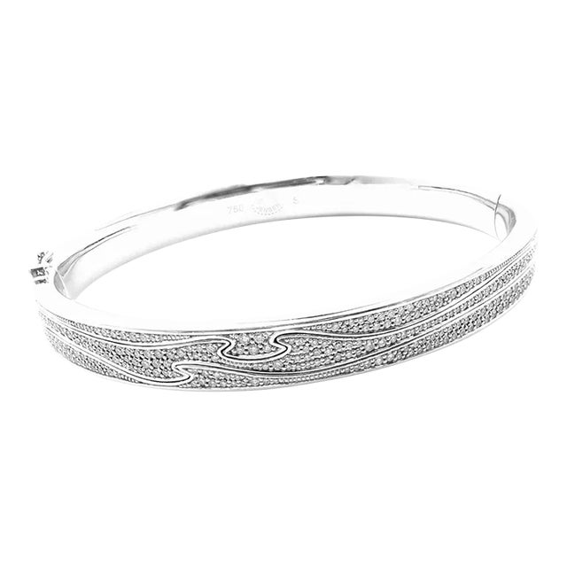 Georg Jensen Fusion 18k White Gold Pave Diamond Bangle Bracelet Paper For Sale
