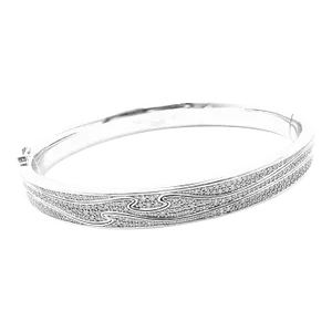 Georg Jensen Fusion 18k White Gold Pave Diamond Bangle Bracelet Paper