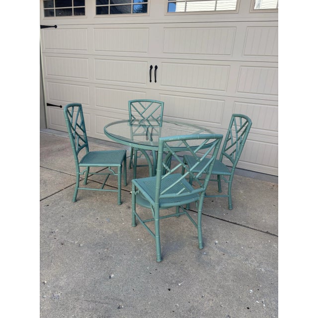 Chinoiserie Vintage Chinoiserie Patio Dining Set by Meadowcraft For Sale - Image 3 of 6