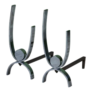 Donald Deskey Style Nickel Plated Andirons