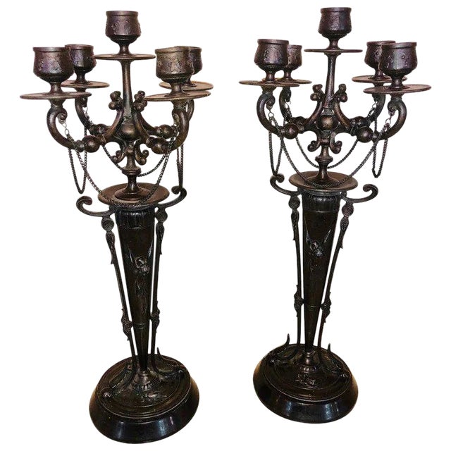 Empire 19th Century Bronze Candelabras Depicting Insects - a Pair For Sale