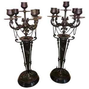 Empire 19th Century Bronze Candelabras Depicting Insects - a Pair