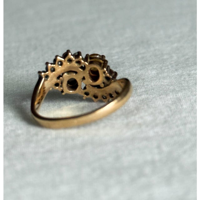 Victorian Vintage 14k Yellow Gold Victorian Revival Golden Beryl & Diamond Bypass Cocktail Ring, Size 7 For Sale - Image 3 of 10