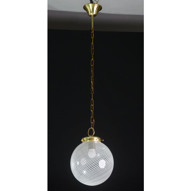 Brass Mid 20th Century Italian Pendant Light With Optic Spiral Glass Globe and Restore Brass For Sale - Image 8 of 10