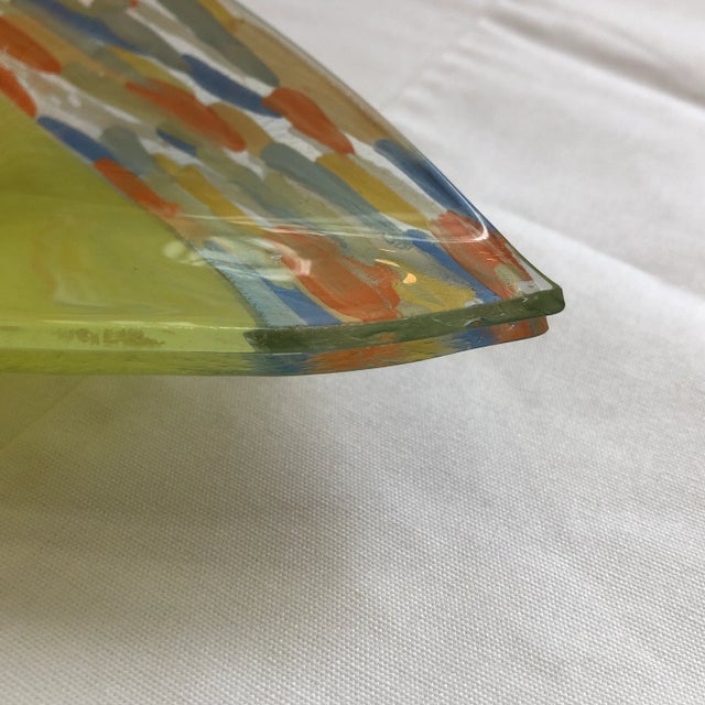 1990s 1990s Contemporary Lime and Multi-Colored Boat-Shaped Art Glass Dish For Sale - Image 5 of 10