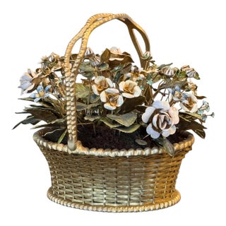 1950s Janet Hutchison Enameled Flowers Basket For Sale