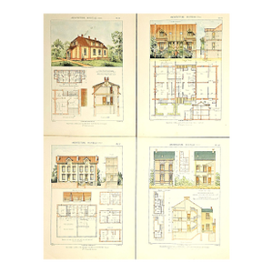 1900 Set of 4- Antique French Architecture Lithographics-Country Homes