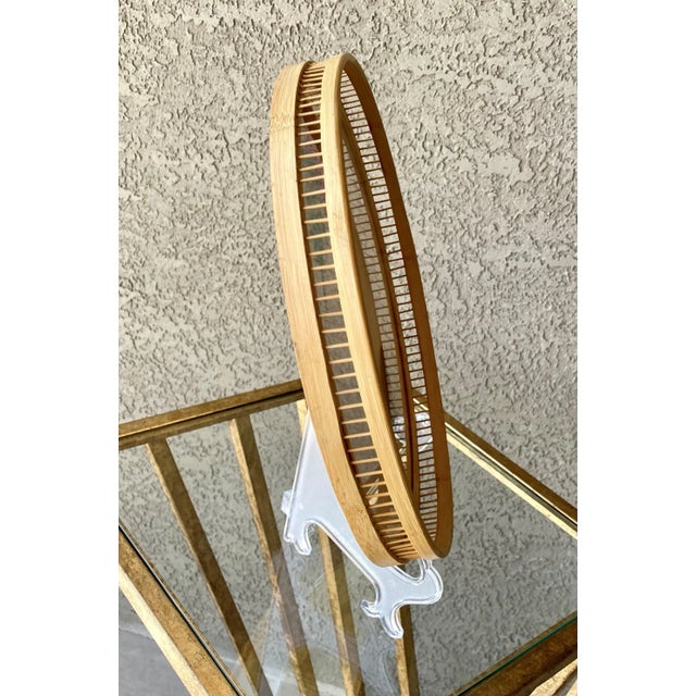 Folk Art Circa 1970 Whimsical Rattan & Bamboo Découpage-Inspired Butterfly & Foliate Round Tray For Sale - Image 3 of 13