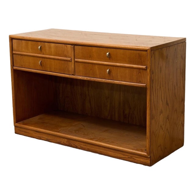 Mid 20th Century Oak Double Drawer Cabinet With Lp Cubby For Sale