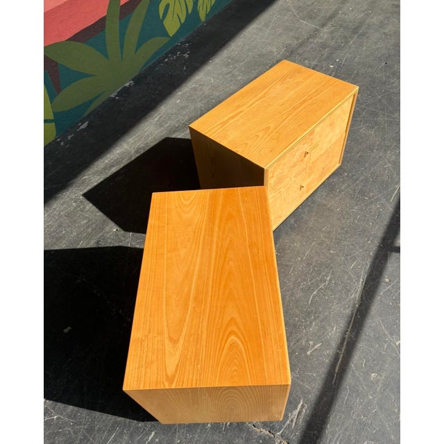 Vintage Postmodern Henredon Scene Two Burlwood matching Nightstand Pair. Two generously sized drawers in each accented by...