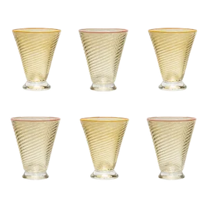 Celerie Kemble Glassware for Chairish Footed Twist Glasses in Olive with Multicolor Rim, Set of 6