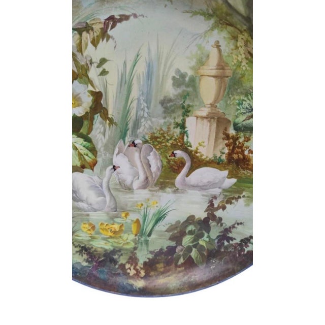 Large 19th Century French Faience Platter Swans Creil & Montereau. Swans , morning glory , water lilies. 14 inches diameter.