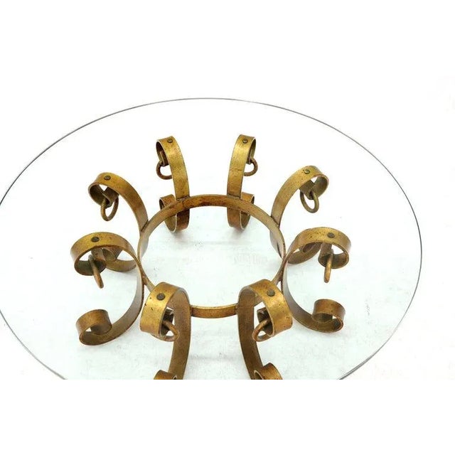 Round Decorative Gilt Wrought Iron Base Glass Top Sunburst Coffee Table For Sale - Image 12 of 13