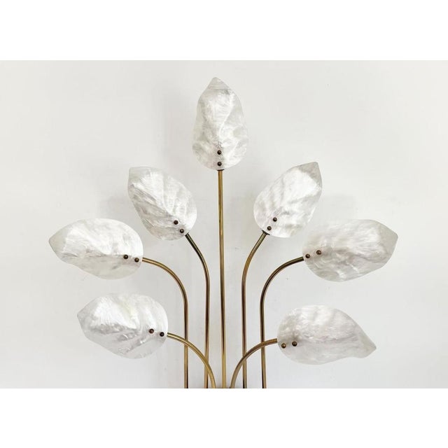 Stunningly gorgeous oversize 1960s/70s accent lamp featuring a splayed gold metal frame with seven layered and arcing...