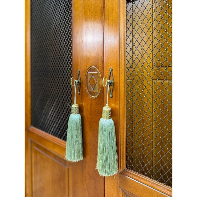 Vintage Wardrobe Grange French Antique Style Locking Bronze Dowel Armoire For Sale - Image 13 of 14