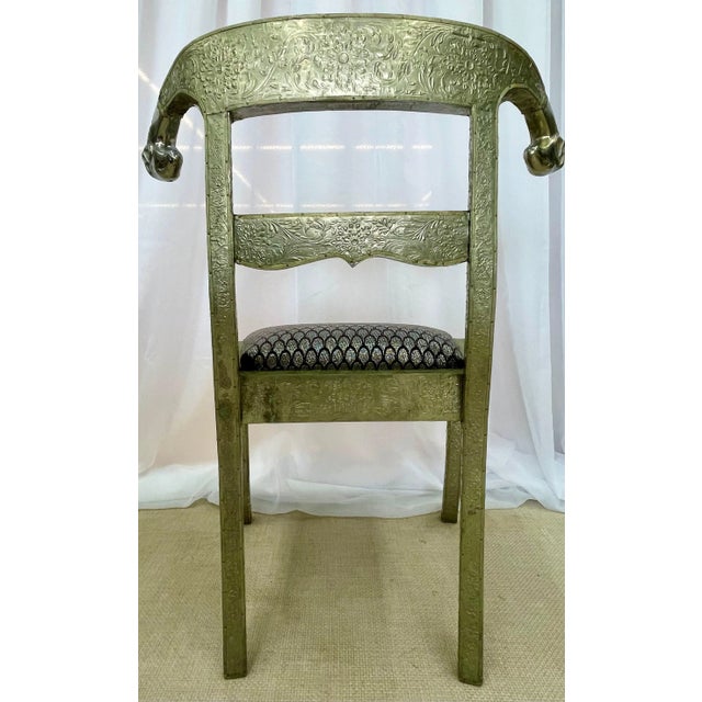 Pair of Neoclassical Side Chairs, Wrapped Metal, Rams Heads, Europe Gustavian For Sale - Image 11 of 13