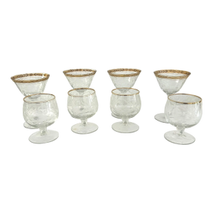 Midcentury Etched Crystal Cocktail Glasses, Set of 8